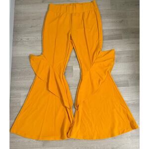L & B Lucky & Blessed Women's Yellow Mustard Ruffle Flare Pants 3X